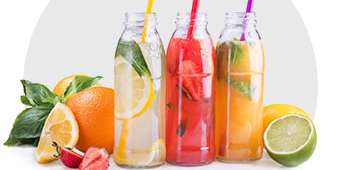 Three glasses of fruit drinks for beverages